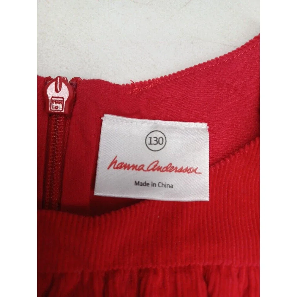 Hanna Andersson Dress Girls 130 US 8 Red White Corduroy Ruffles